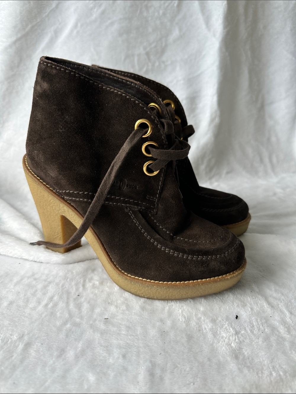 Women's Brown Suede Lace-Up Heeled Ankle Boots